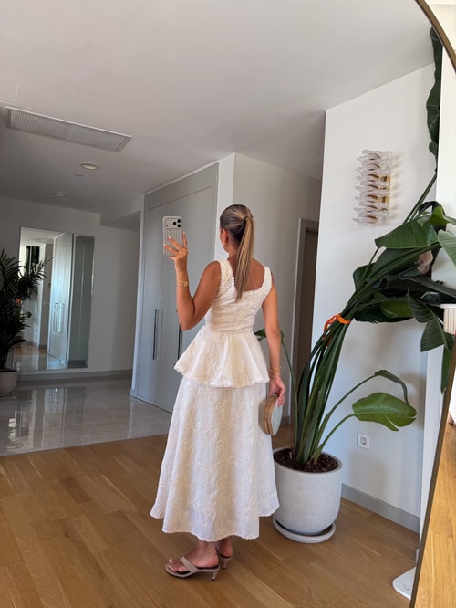 Sophia Dantelli Bluz Etek Takım - Bej
