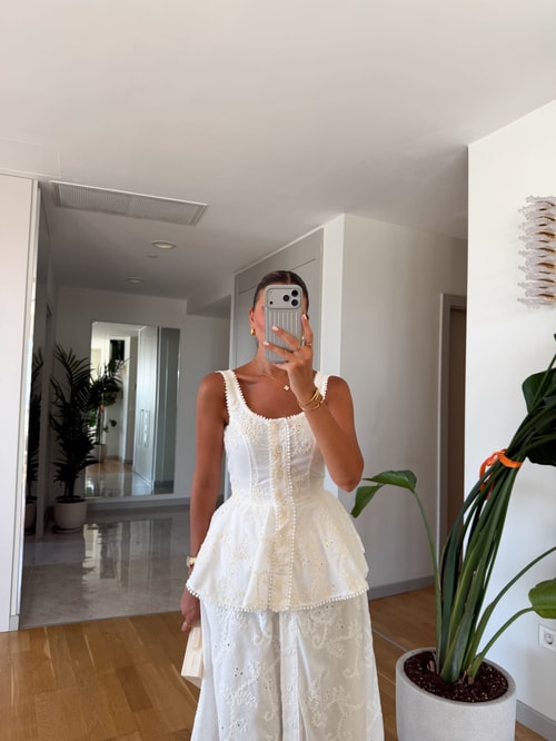 Sophia Dantelli Bluz Etek Takım - Beyaz