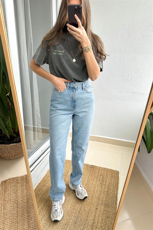 Stores Mavi Yüksek Bel Straight Jean