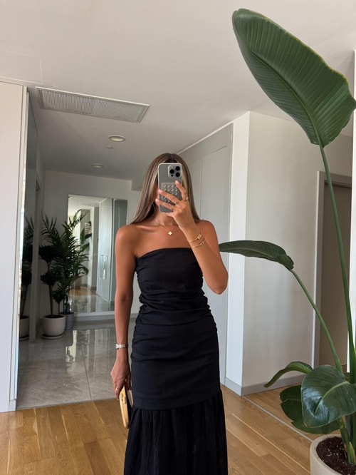 Straplez Kombinasyonlu Elbise -Siyah