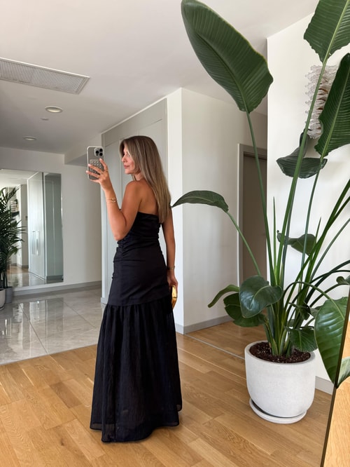 Straplez Kombinasyonlu Elbise -Siyah