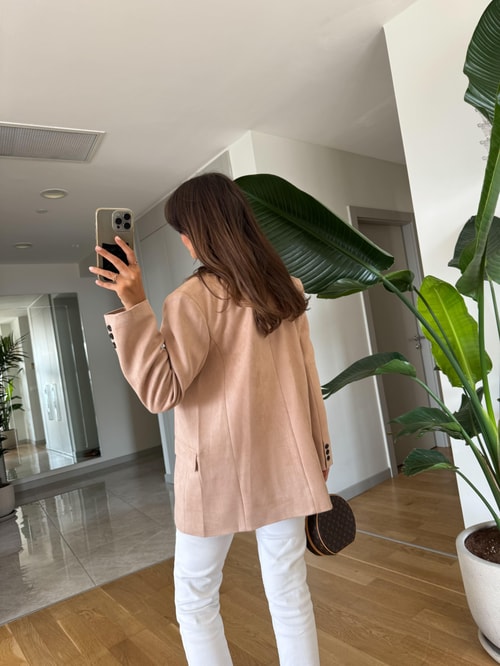 Süet Blazer Ceket-Bej