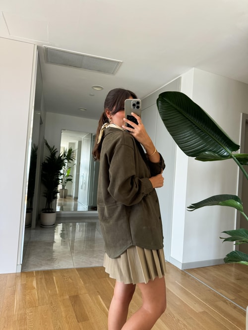 Süet Oversize Gömlek-Haki