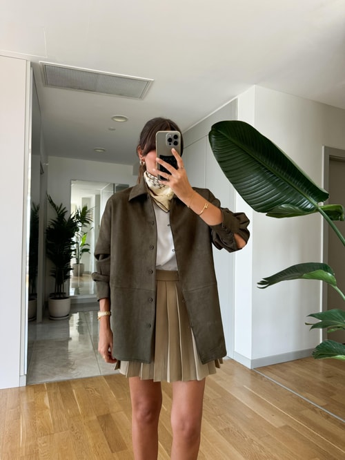 Süet Oversize Gömlek-Haki