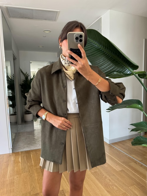 Süet Oversize Gömlek-Haki