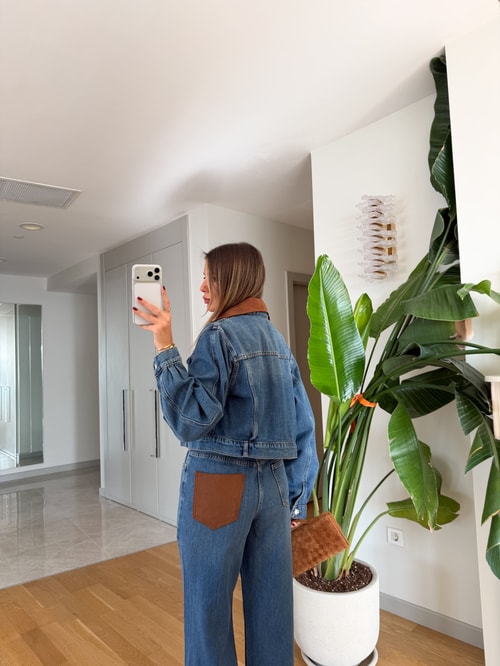 Süet Yakalı Denim Ceket - Mavi 