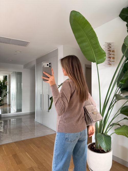 Swite Bisiklet Yaka Düğmeli Triko Hırka - Bej