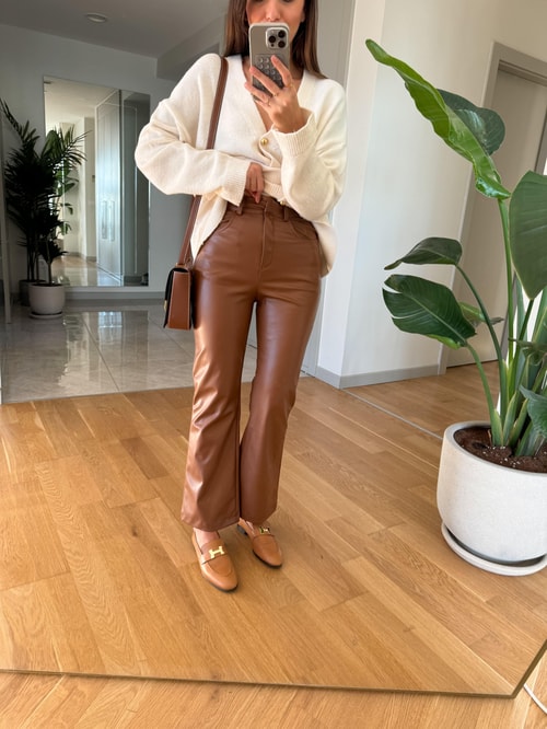 Taba Flare Kesim Suni Deri Pantolon