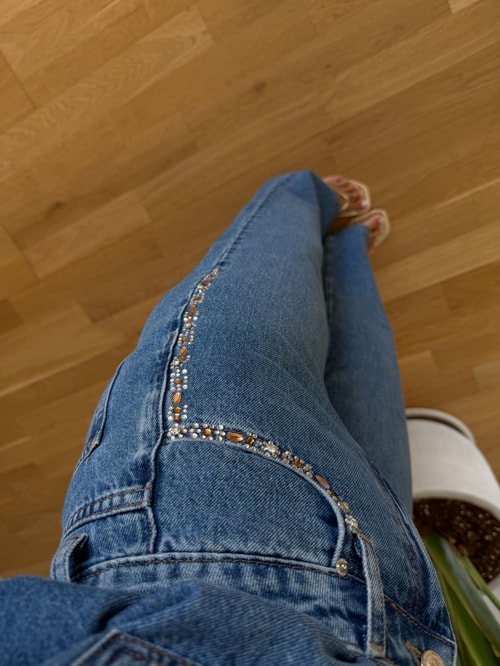 Taş İşlemeli Gömlek Pantolon Denim Takım