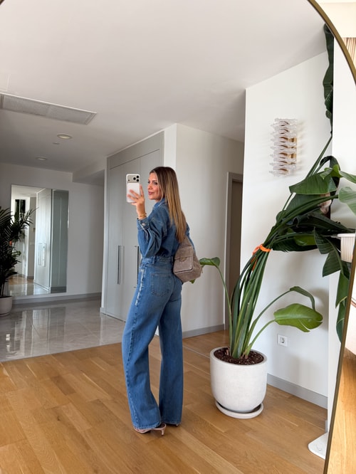 Taş İşlemeli Gömlek Pantolon Denim Takım