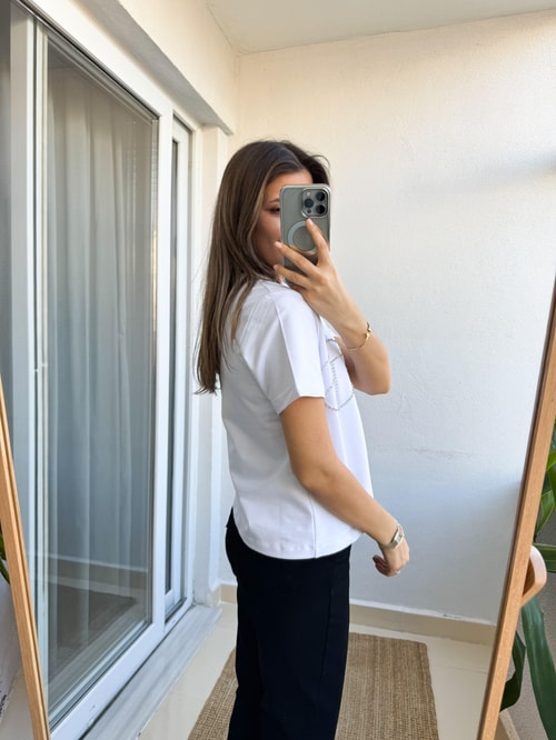 Taşlı Basic Tişört- Beyaz