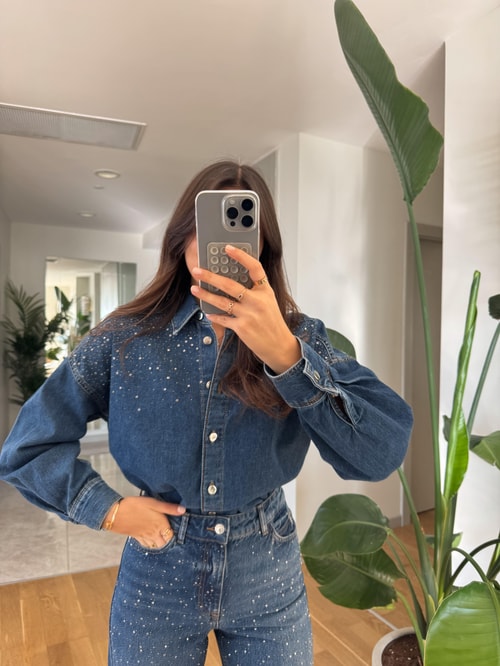 Taşlı Denim Gömlek