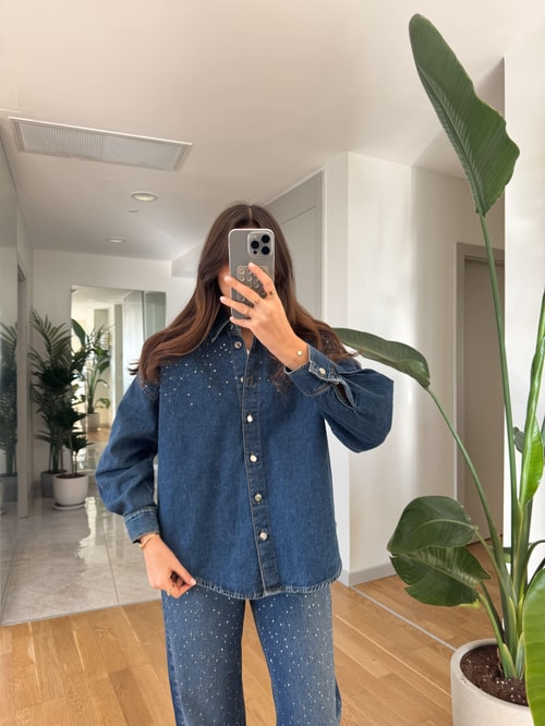 Taşlı Denim Gömlek