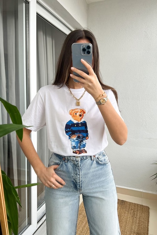 Teddy Bear Mavi Baskılı Tişört