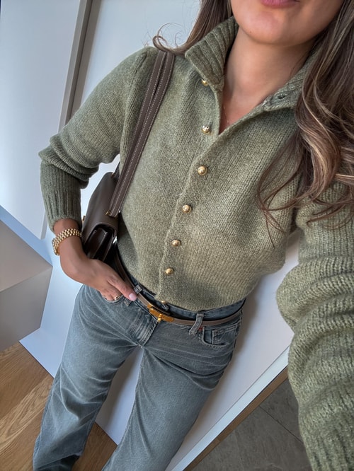 Top Düğmeli Hırka - Yeşil