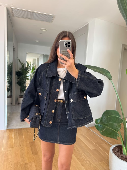 Torba Cepli Rose Düğmeli Denim Ceket