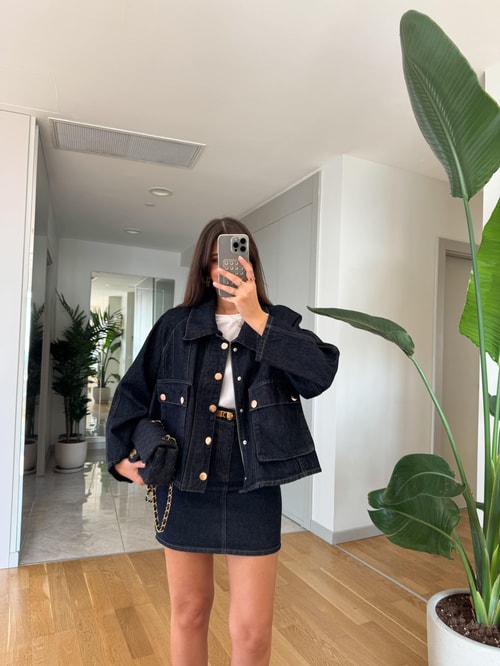 Torba Cepli Rose Düğmeli Denim Ceket