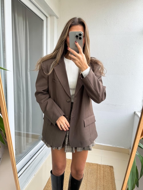 Tracy Oversize Blazer Ceket-Kahve