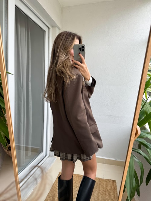 Tracy Oversize Blazer Ceket-Kahve