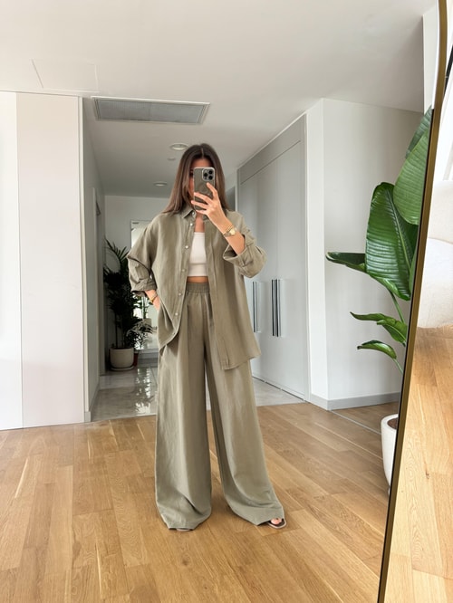 Tylor Keten Gömlek Pantolon Takım-Haki