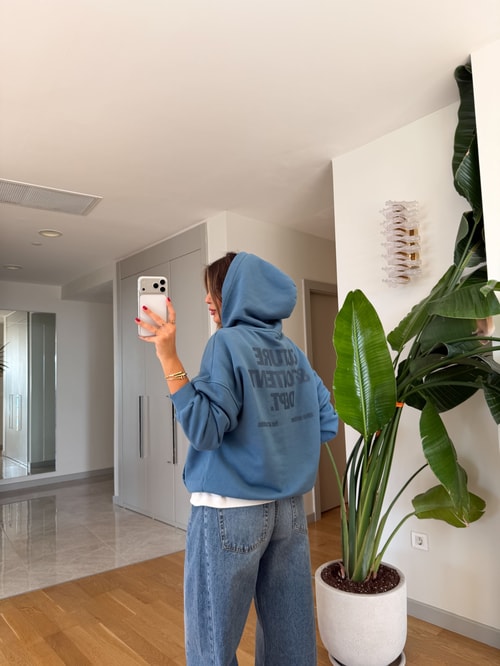 Urban Sırt Baskılı Sweatshirt - Mavi