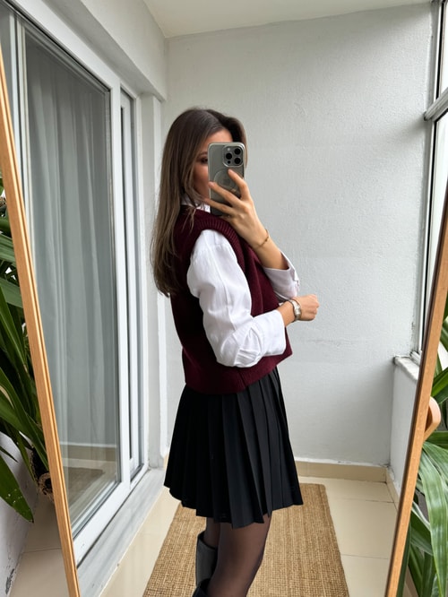 V Yaka Süveter -Bordo