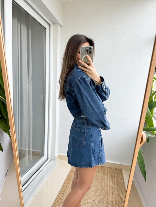 Vatkalı Gold Düğmeli Denim Ceket