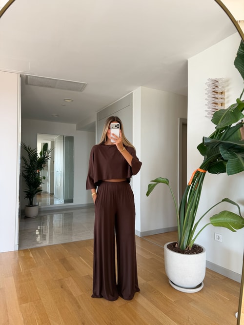 Vecna Crop Basic Takım - Kahve