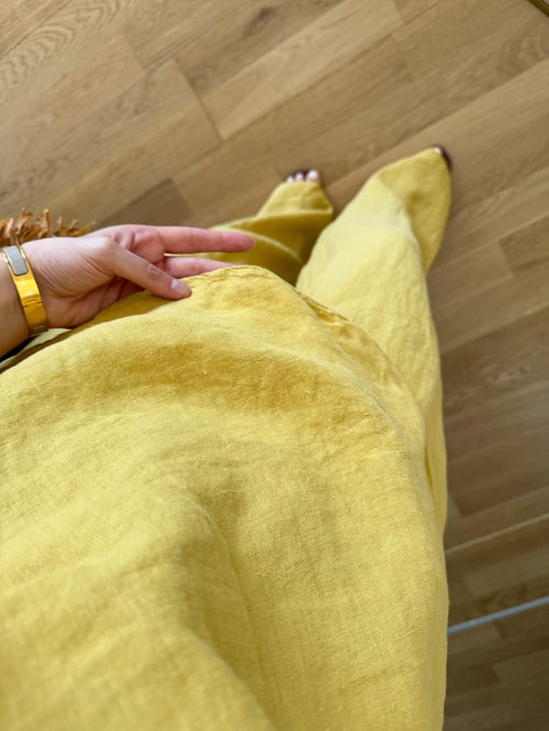 Verev Kesim Bluzlu Pantolon Keten Takım-Sarı