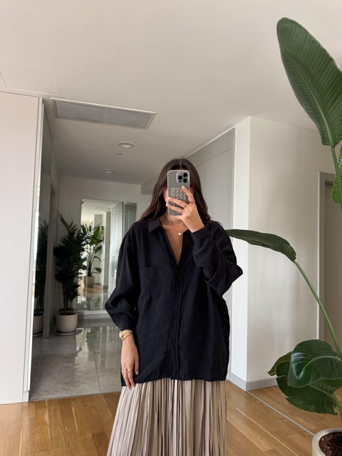 Vicky Tek Cepli Tensel Gömlek - Siyah