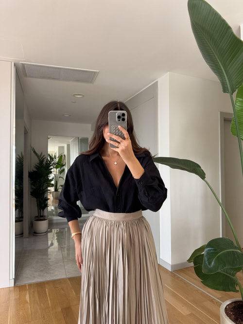 Vicky Tek Cepli Tensel Gömlek - Siyah