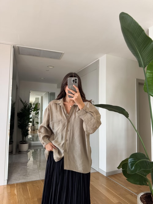 Vicky Tek Cepli Tensel Gömlek - Vizon