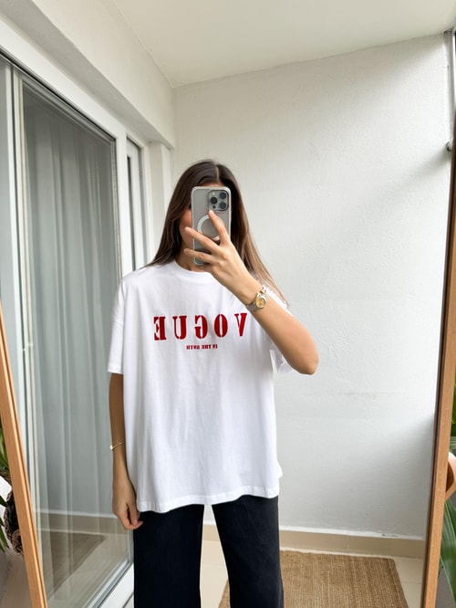 Vogue Baskılı Beyaz Tişört