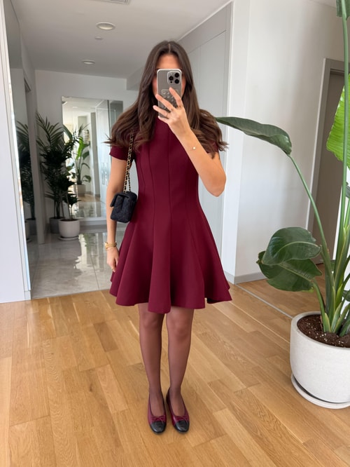 Volanlı Mini Çan Elbise -Bordo