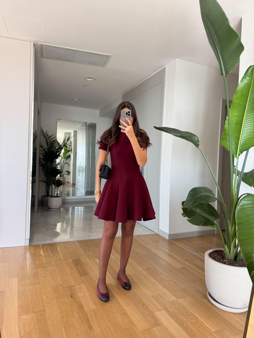 Volanlı Mini Çan Elbise -Bordo