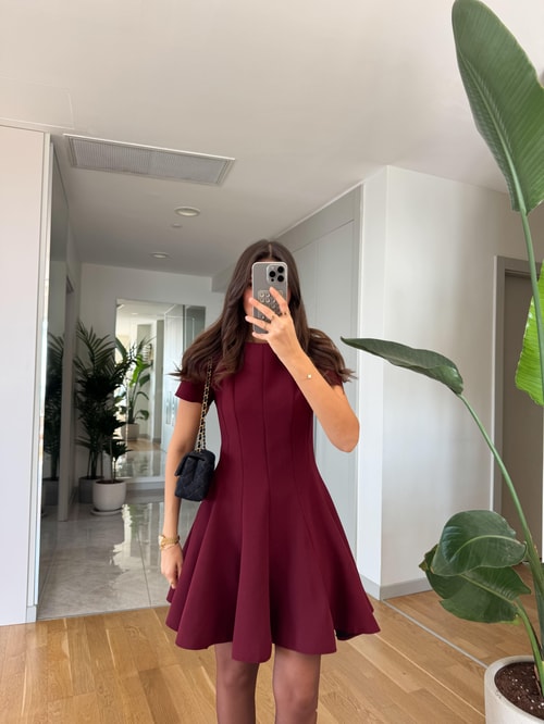 Volanlı Mini Çan Elbise -Bordo