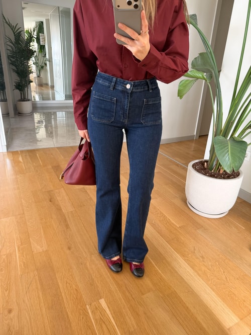 Welon Önden Cepli Yüksek Bel Jean - Mavi