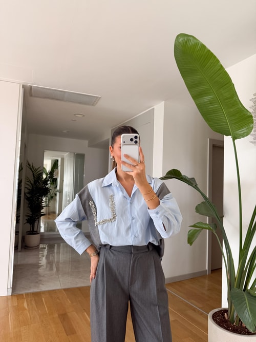 Wheaton Taşlı Triko Detaylı Gömlek - Bebe Mavi