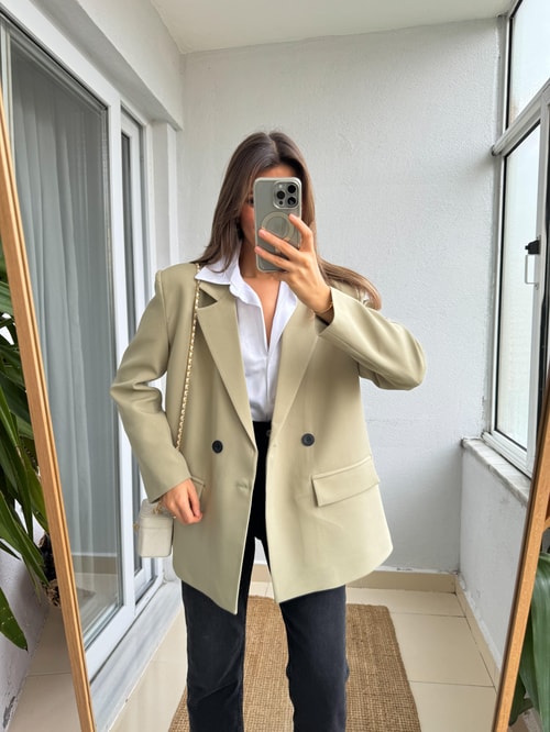 Wilson Çift Düğmeli Blazer Ceket-Pastel Yeşil