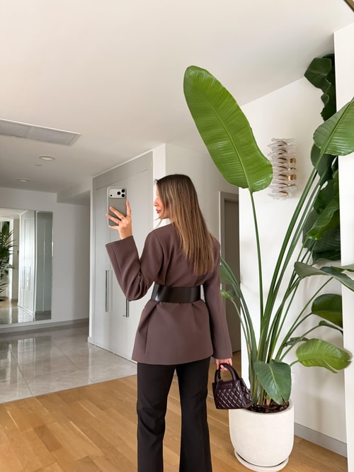 Wright Kalın Kemerli Ceket - Kahve