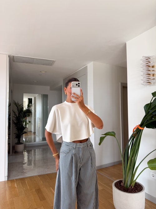 Yarasa Kol Crop Bluz - Ekru