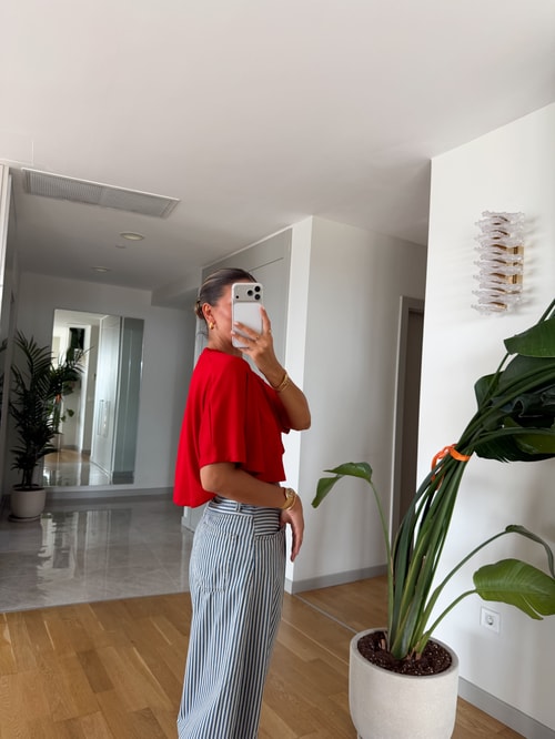 Yarasa Kol Crop Bluz - Kırmızı