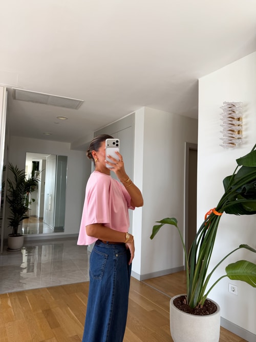 Yarasa Kol Crop Bluz - Pembe