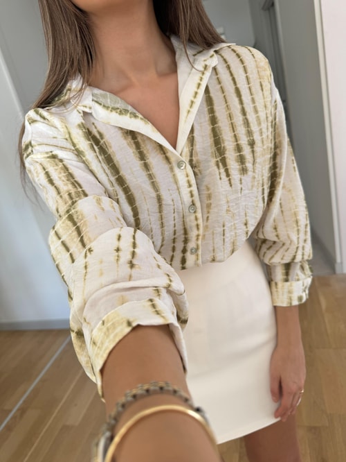 Yeşil Batik Desen Gömlek