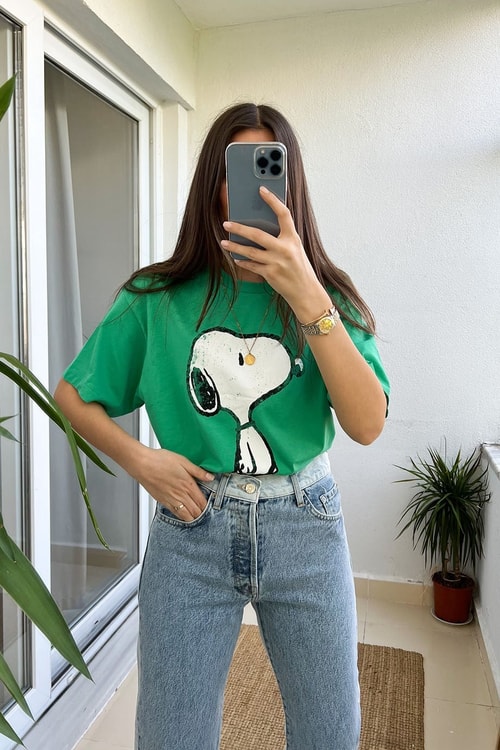 Yeşil Snoopy Tişört
