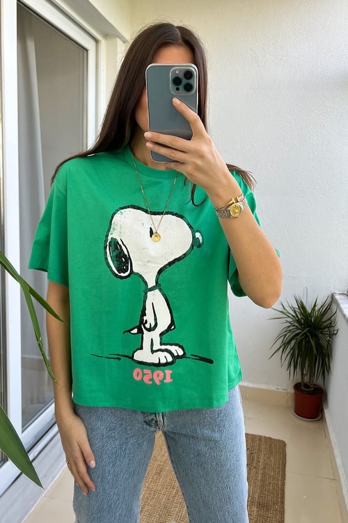 Yeşil Snoopy Tişört