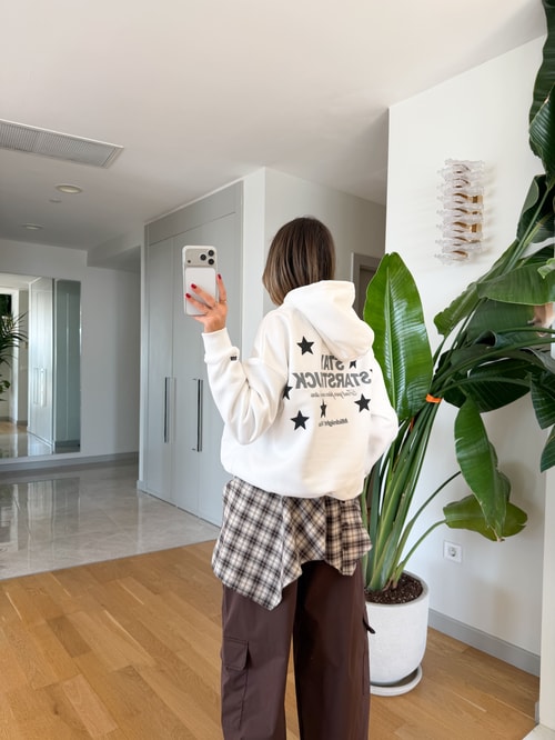 Yıldız Baskılı Sweatshirt - Beyaz