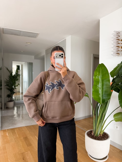 Yıldızlı Sweatshirt - Vizon