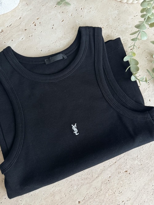Ysl Nakışlı Halter Yaka Atlet-Siyah