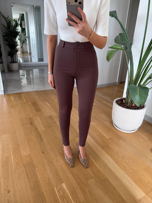 Yüksek Bel Tayt Pantolon - Kahve